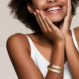 Frigotine 14k Gold Plated Cubic Zirconia Bangle Classic Bracelets for Woman, Sparkly Crystal Rhinestones Hinged Bangle Stainless Steel Stackable Cuff Bracelet Trendy Statement Jewelry Gifts