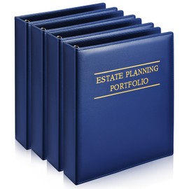 Skyygemm Estate Planning Portfolio Binder PU Leather 3 Ring Binders with Gold Title and Index Tab Dividers, 11'' x 11.8'' x 2.4'' Estate Planning Organizer(Blue)