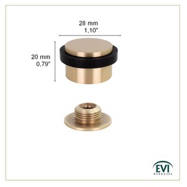 EVI Herrajes | Adhesive Door Stop | Threaded Base | 20 x 28 mm | Natural Silicone Black Rubber | Matte Finish Brass | Simple Fixation | 100% Functional | Mod. I-103/28