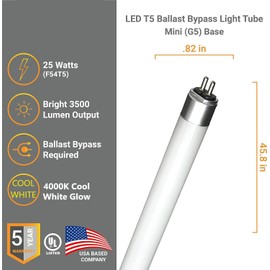 Diodesy- Pack of 6 T5/LED/BPD/4’/25W/40K T5 High Output LED Ballast Bypass Tube Light, Shatterproof Dual-End Powered, F54T5/HO Fluorescent Replacement, 4000K Cool White, 25W, 3500LM, G5 Mini Base, UL