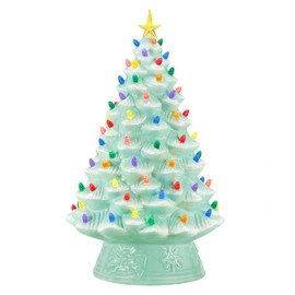 Mr. Christmas Nostalgic Ceramic Christmas Tree with LED Lights Indoor Decoration, 18 Inches, Seafoam