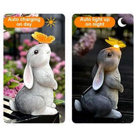 YATOSEEN Garden Rabbit Statues Decor with Solar Lamp - Easter Day Rabbit Outdoor Statues Decorations for Bunny Lovers, Housewarming Gift for Patio Yard Lawn Porch Garden