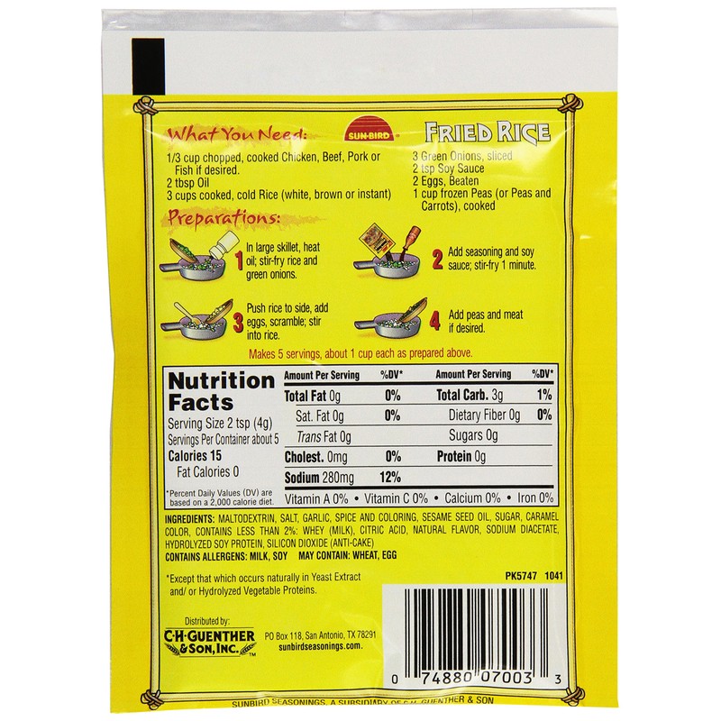 Sun Bird, Seasoning Mix Fried Rice, 0.74 Oz