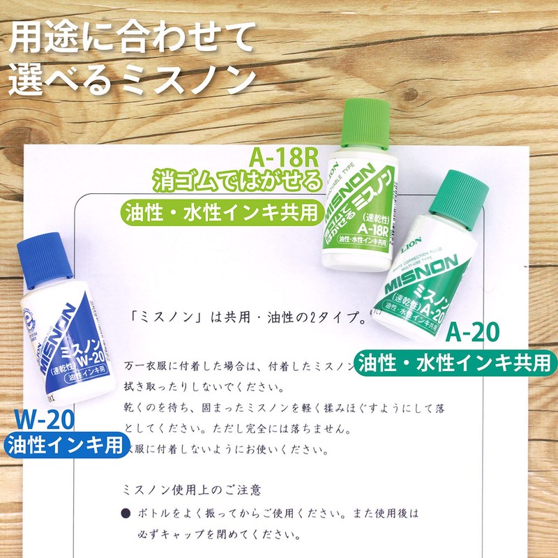 ライオン事務器 修正液 消しゴムではがせるミスノン 18ml 共用タイプ A-18R