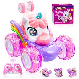 TITIFIVE Auto RC para Niñas 3-6 Años - Coche Acrobático Unicornio 360° con Luces LED, Control Remoto Inteligente, Regalo Cumpleaños (Cargador USB/Manual) - Juguete Coches Teledirigidos para Niñas