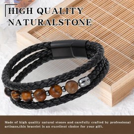 Mens Leather Cross Bracelet,Fashion Punk Braided Men&Women Rope Bra/celet,Leather Wristbands for Men,Mens Cr/ystal Brace/let Tiger Eye Stone Beaded Protection Brac/elets Gifts for Boyfriend(Eye）