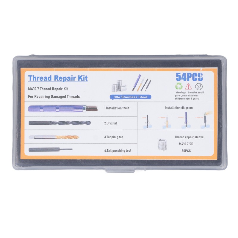 54PCS Set Metric Thread Repair Kit 304 Stainless Steel Thread