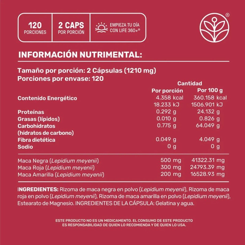 Maca Mix - Maca Negra, Amarilla y Roja 240 Cápsulas