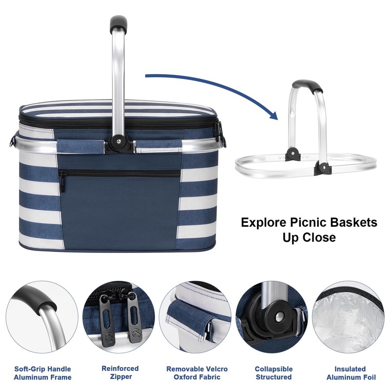 ALLCAMP Picnic Basket - Insulated Cooler, Thickening Foldable Picnic Basket