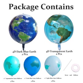 10 Pcs 22 Inch Round 4D Sphere Planet Earth Globe Balloons 12 Inch World Map Latex Balloons for Travel Adventure Space Theme Birthday Party Decorations Earth Day Decorations Teaching Supplies