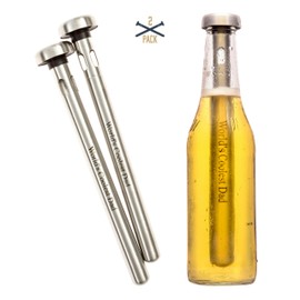 Brew House Chillers - Dad’s Edition - “Worlds Coolest Dad” Engraved on 2 Stainless Steel Beer Chiller Sticks - Boxed Gift Set for Men