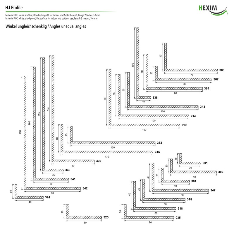 2 Metres | Corner Profiles | Angle Une-Selike | Selection