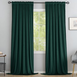 Yakamok Nursery Sunlight Velvet Curtains - Elegant Interior Decoration Large Window Blackout Velvet Drapes for Living Room, 52 x 96 Inches Long, Dark Green, 2 Panels Rod Pocket