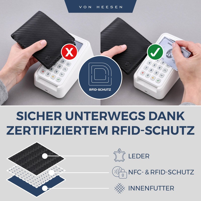 VON HEESEN Men's Leather Wallet with RFID Protection - Genuine