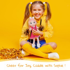 June Garden 14" Snuggle Cuties Cheerleader Sophie - Soft Cuddly Plush Doll Gift for Girls - Huggable Rag Doll - Pink M