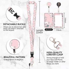 Cute Floral Card Holder, ID Card Holder, Detachable Lanyard with Retractable Clip for Key Chains, Business Cards, Door Cards, ID Cards, etc.