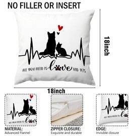 MNASAIOO Funny Dog Cat Love Valentines Day Decorative Throw Pillow Covers, All You Need is Love and Pets Gifts for Couple Wife Dog Cat Lovers, Rustic Pillow Cases Decor for Couch Bedroom 18x18 in