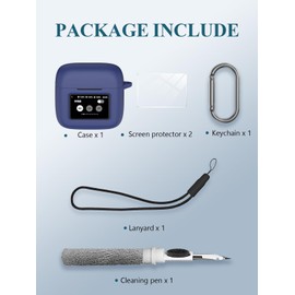Case for JBL Tour Pro 3 - True Wireless Noise Cancelling Earbuds, Soft Silicone Protective Portable Scratch Shock Resistant with 2pack Screen Protector &Cleaner Kit & Carabiner & Lanyard，Blue