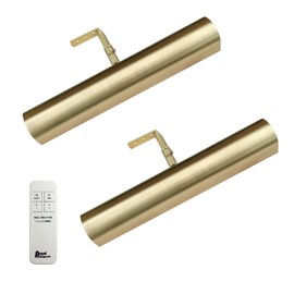 Royal Designs, Inc. Cordless Remote Control LED Picture Light, Dimmable with Timer Function, Brushed Satin Brass, 10.75 Inches, 2 Pack