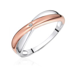 Rafaela Donata Women's Ring 925 Sterling Silver Two-Tone Rose Gold-Plated / Rhodium-Plated Diamond 0.01 Carat Diamond Ring Silver Ring, Silver, Diamond