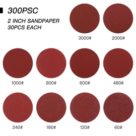 HongWay 300pcs 2 Inches Sanding Discs Pad Kit, Drill Sander Attachment for Sanding Grinder Rotary Tools with Backer Plate Shank and Soft Foam Buffering Pad, Sandpapers Includes 60-3000 Grit