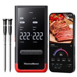 ThermoMaven P2 Wireless Smart Meat Thermometer - 152 m Bluetooth 5.3, 2 Probes 6 Sensors, Unlimited WiFi Monitoring Stability, IPX8 Waterproof, Grill Oven Kitchen Food Hot Air Fryer