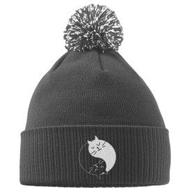 Hippowarehouse Yin Yang Cats Embroidered Beanie Hat with Bobble Grey