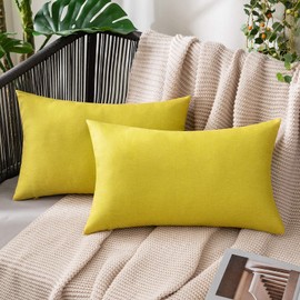Miulee Set of 2 Waterproof Cushion Covers, Outdoor Sofa Cushion Covers, Decorative Modern Cushion Covers, Linen Look Polyester, for Garden, Sofa, Living Room, Bed, 30 x 50 cm, Yellow