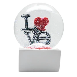 Snow Globe Love with Heart | Lettering Love on Base White Corner | Glass Shake Ball | Height 12 cm, Width 10 cm | Gift Valentine's Day Partner Day | 10007