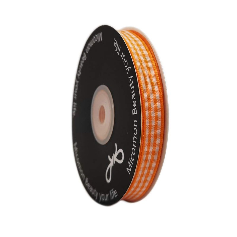 Micomon Orange Gingham Plaid Checked Ribbon 25 Yard Each Roll