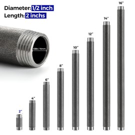 Home Expert 1/2" x 2" Gray Industrial Pipe - 10 Pack Threaded Malleable Cast Iron Pipe Fitting for Industrial Vintage DIY Project