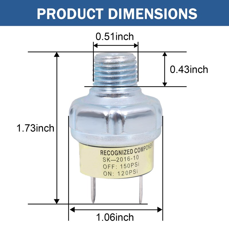 2 Piece Air Pressure Switch 120-150 PSI Tank Mount Thread