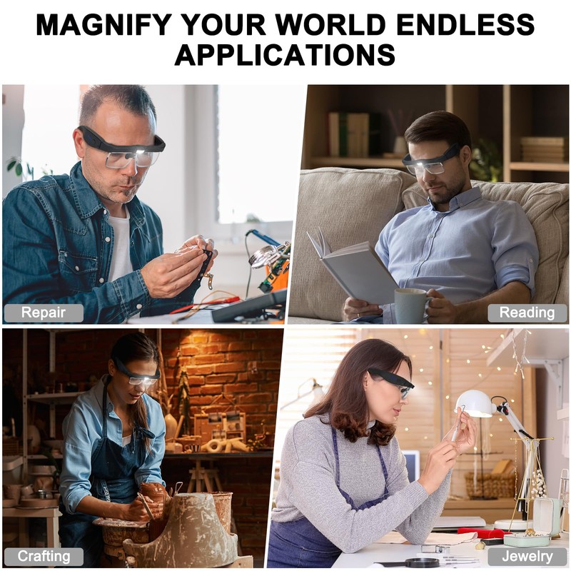 Magnifying Glasses with Light, 0.75X-4.0X Magnifying Glass, Rechargeable Head Magnifier