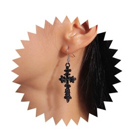 Allereya Vintage Cross Dangle Earrings Retro Cross Drop Earrings Black Embossed Cross Earrings Goth Cross Hook Dangle Earrings Jewelry for Women and Girls