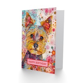 Artery8 Birthday Card Dog Lover Yorkshire Terrier Cute Abstract Yorkie For Her Gran Sister Niece Daughter Wife Woman Greeting Card