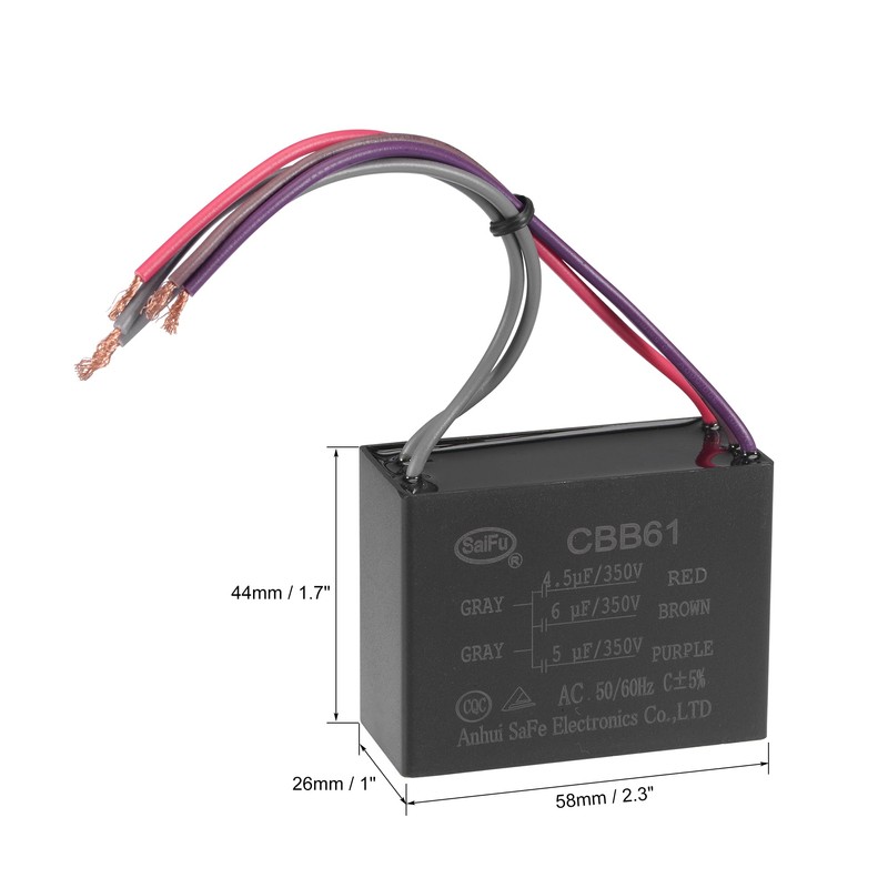 uxcell Ceiling Fan Capacitor CBB61 4.5/6/5uF 350V AC 5 Wires