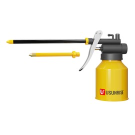 Metal Pumper Oiler Can,Oil Can Pump Oiler with 2 Spout for All Lubrication Need of Car, Bikes and Machines -8 oz.Yellow Capacity