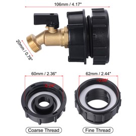 PATIKIL 275-330 Gallon IBC Tote Water Tank Adapter 2.44" Fine Thread 3/4" NPT Inlet x 3/4" GHT Brass Hose Faucet Valve Tool IBC Water Tank Fitting for Garden Hose