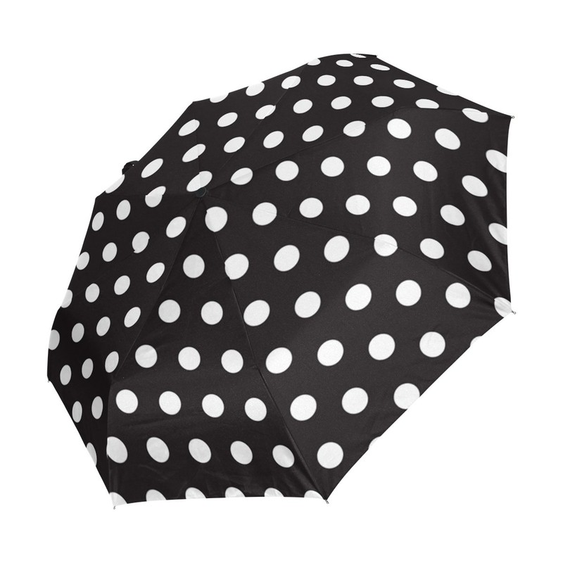 White And Black Polka Dot Umbrella Auto Open Close Folding