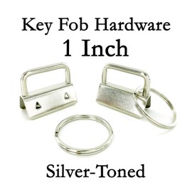 I Like Big Buttons! 50 Sets - Silver - 1" (1 INCH) - Key Fob Hardware/Key Chain/Wristlet Sets with Split Rings/Key Rings - Silver-Toned, Nickel