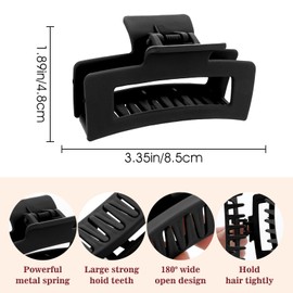 WLLHYF Square Claw Clips, Pack of 2, 8.5 cm, Medium Hair Clips, Matte, Non-Slip, Fashionable, Strong Hold, Banana Clips, Hair Styling Accessories for Women and Girls, Thick Thin Hair (White, Black)