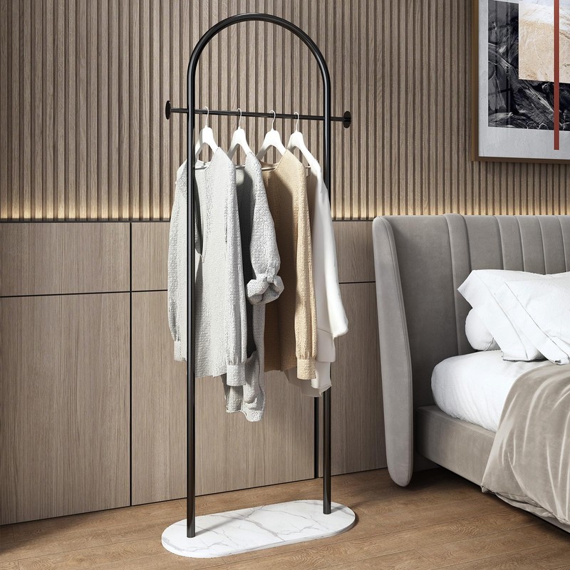 BUZUEY Freestanding Clothing Rack with Marble Base,Modern Black Arch Garment