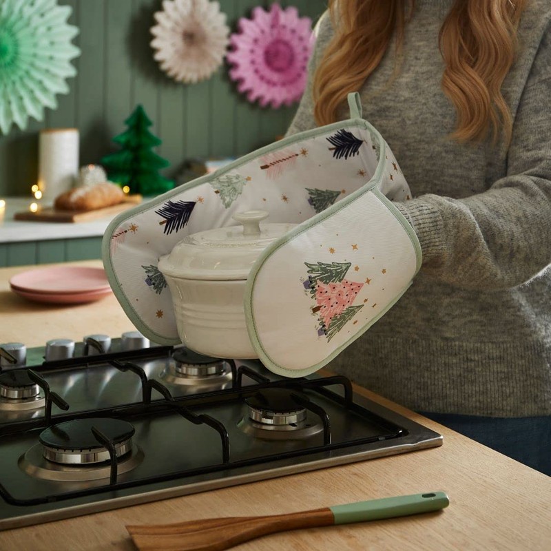 Christmas Textiles Frosty Trees Recycled Double Oven Glove