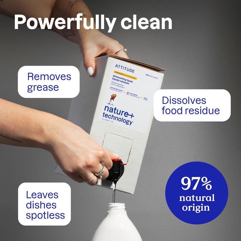 ATTITUDE Dish Soap Refill, EWG Verified, Plant-Based & Vegan Dishwashing