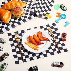 Tinlade 150 Pcs Paper Placemats Disposable Gingham Table Mats Summer Checkered Picnic BBQ Paper Bulk Table Place Mats for Dinner Birthday Party Decorations Kitchen,10"x14"(Black,White)