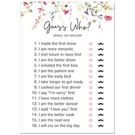 24 Wildflower Floral Bridal Shower Games (Guess Who Bride or Groom)