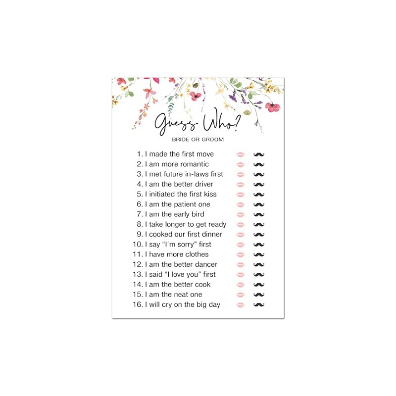 24 Wildflower Floral Bridal Shower Games (Guess Who Bride or