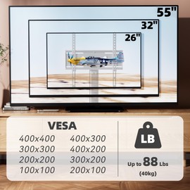 Height Adjustable Swivel Universal TV Stand,Table Top TV Stand for 26-55 inch TVs,TV Mount Stand with Tempered Glass Base,VESA 400x400mm,Holds up to 88lbs Screens(Black)