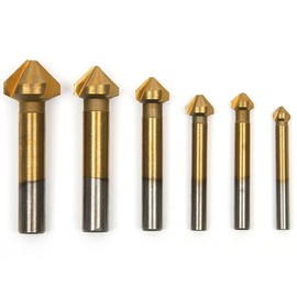 Hakkin 6pcs 90 Degree 3 Flute 6.3-20.5mm HSS Countersink Drill Bit Titanium Coated Chamfer Cutter End Mill Cutting Tool Set