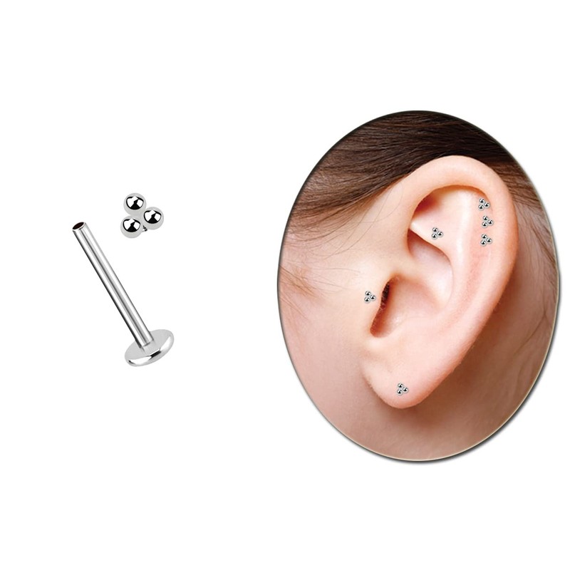Labret Stud 1.2 mm with Internal Thread and Three Balls,